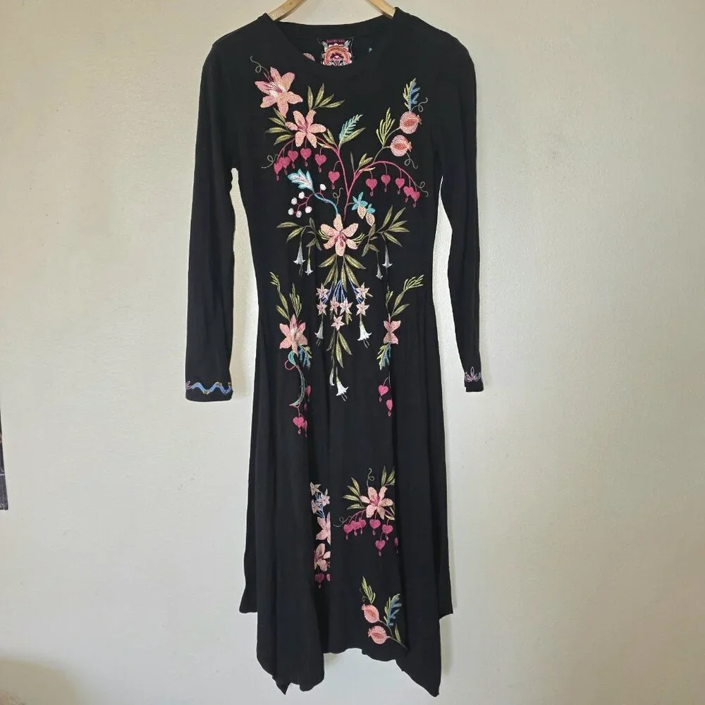 Johnny Was NWT Amarylla Embroidered Cotton Knit Midi Dress XS - Picture 6 of 16